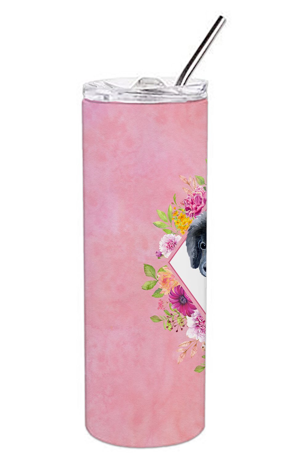 Newfoundland Puppy Pink Flowers Double Walled Stainless Steel 20 oz Skinny Tumbler CK4164TBL20 by Caroline's Treasures