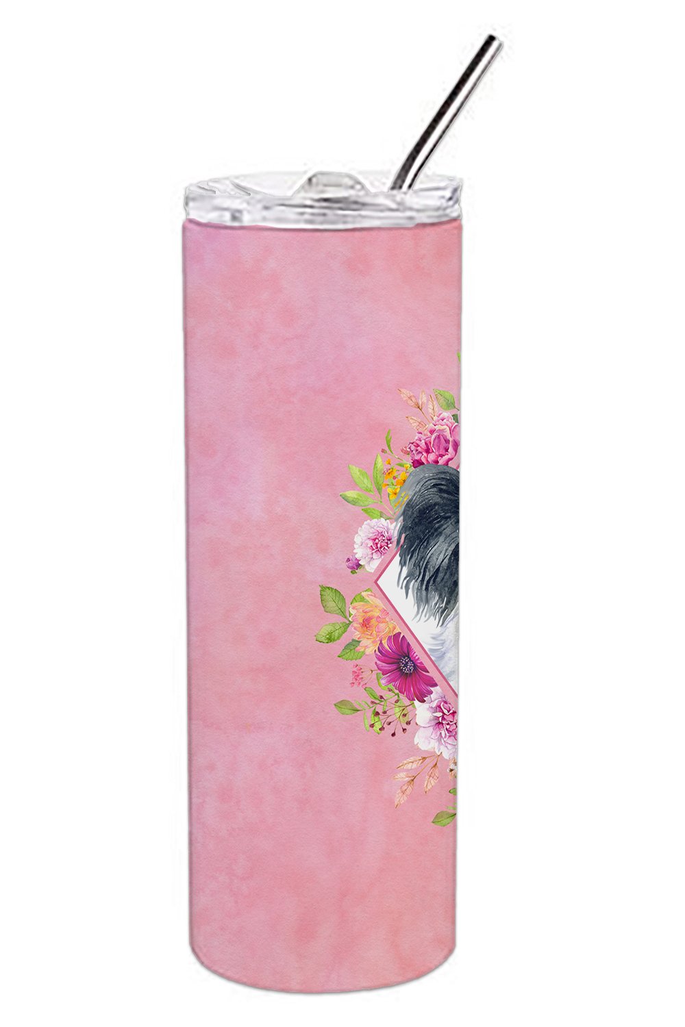 Papillon Pink Flowers Double Walled Stainless Steel 20 oz Skinny Tumbler CK4165TBL20 by Caroline's Treasures