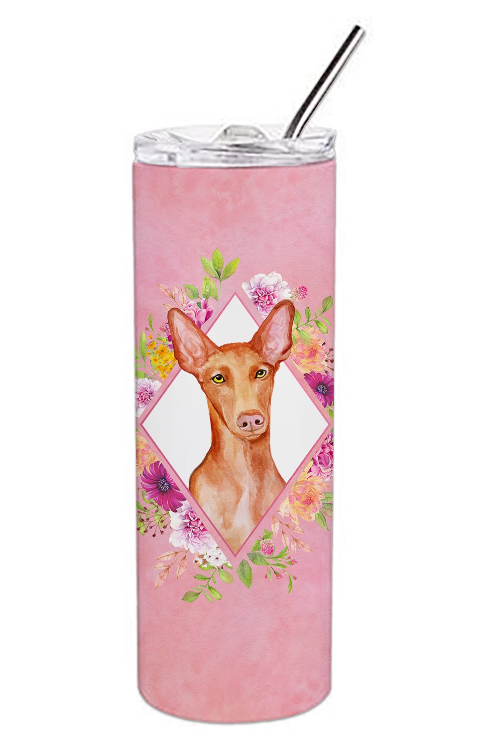 Pharaoh Hound Pink Flowers Double Walled Stainless Steel 20 oz Skinny Tumbler CK4168TBL20 by Caroline&#39;s Treasures