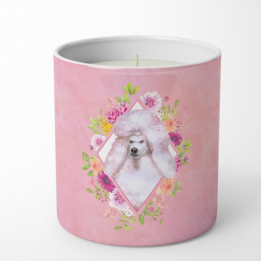 Standard White Poodle Pink Flowers 10 oz Decorative Soy Candle CK4171CDL by Caroline's Treasures