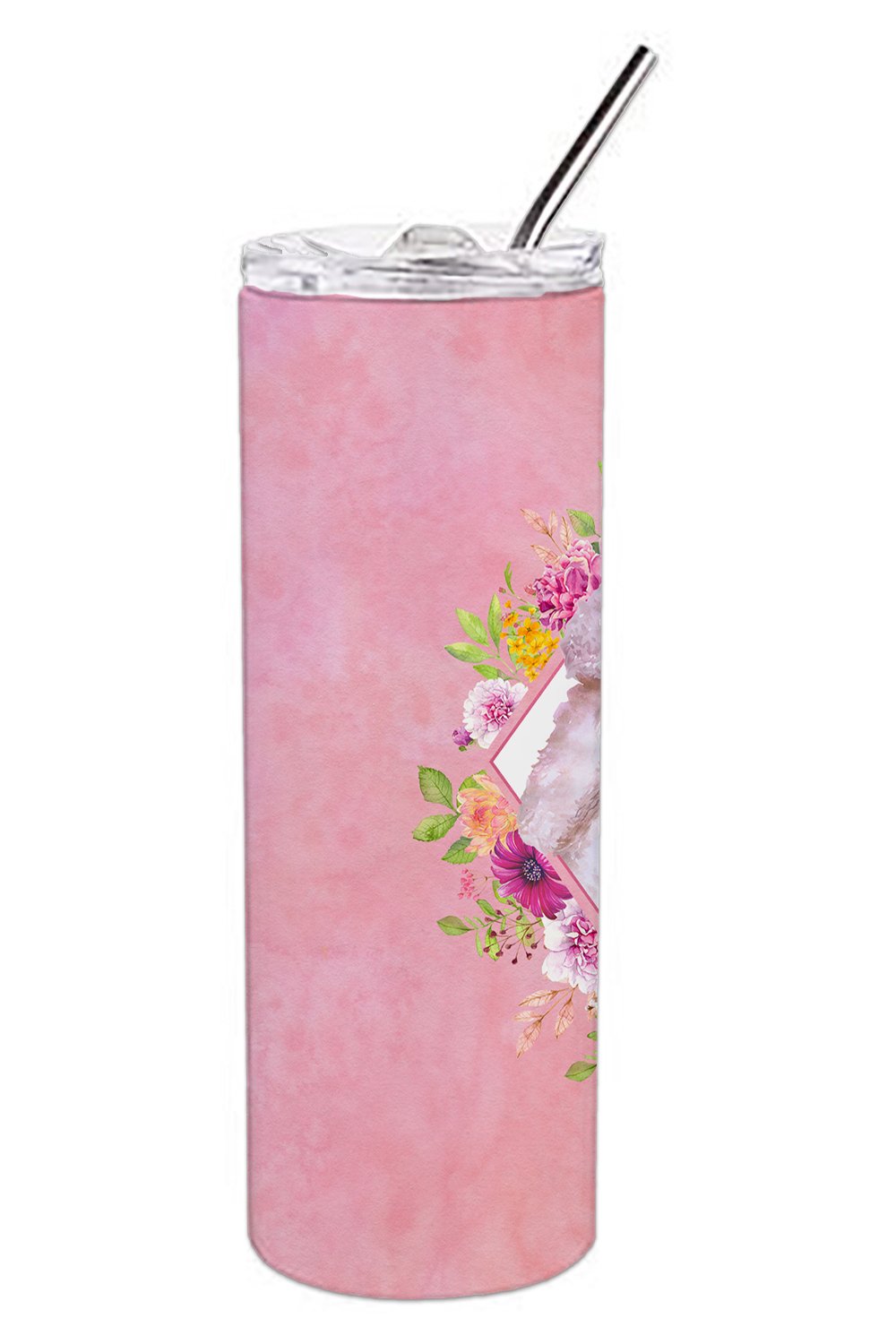 Standard White Poodle Pink Flowers Double Walled Stainless Steel 20 oz Skinny Tumbler CK4171TBL20 by Caroline's Treasures