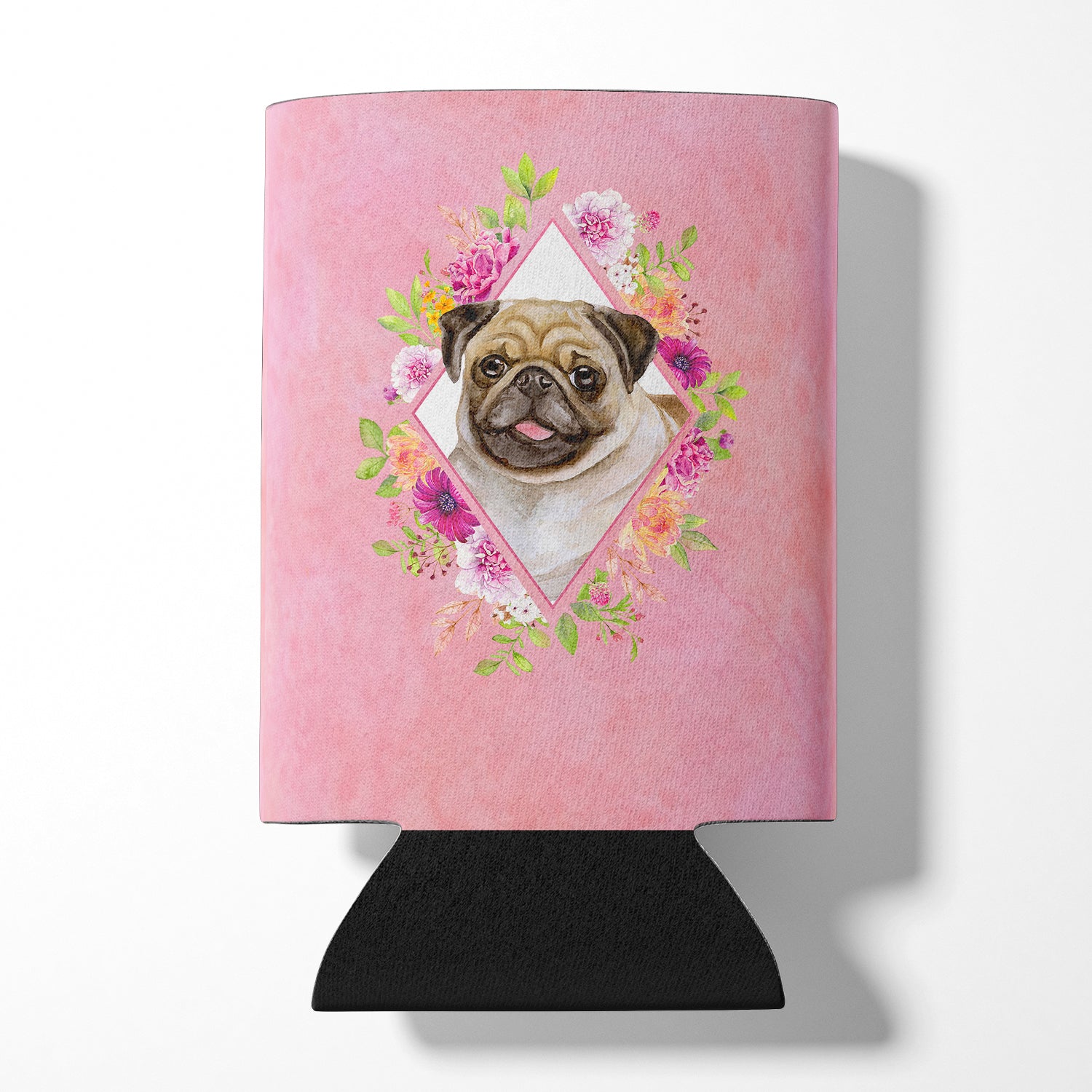 Fawn Pug Pink Flowers Can or Bottle Hugger CK4174CC