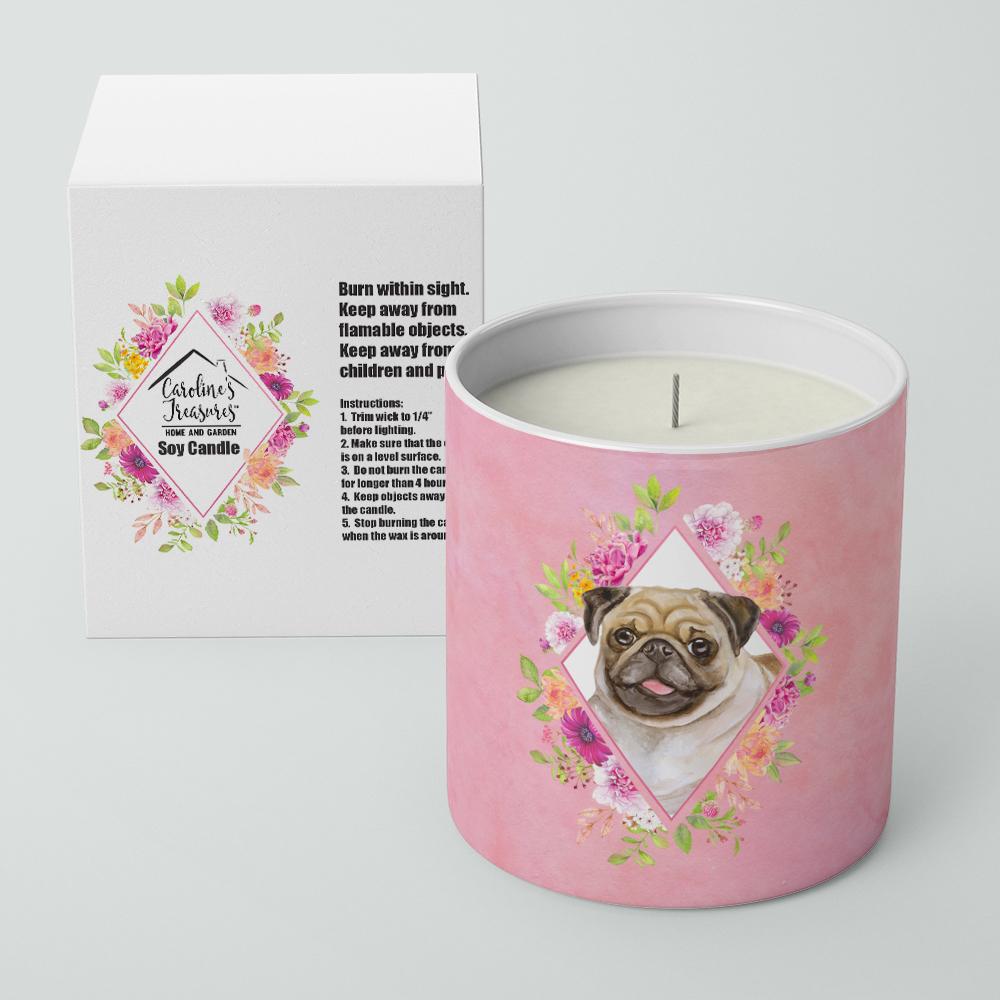 Fawn Pug Pink Flowers 10 oz Decorative Soy Candle CK4174CDL by Caroline's Treasures
