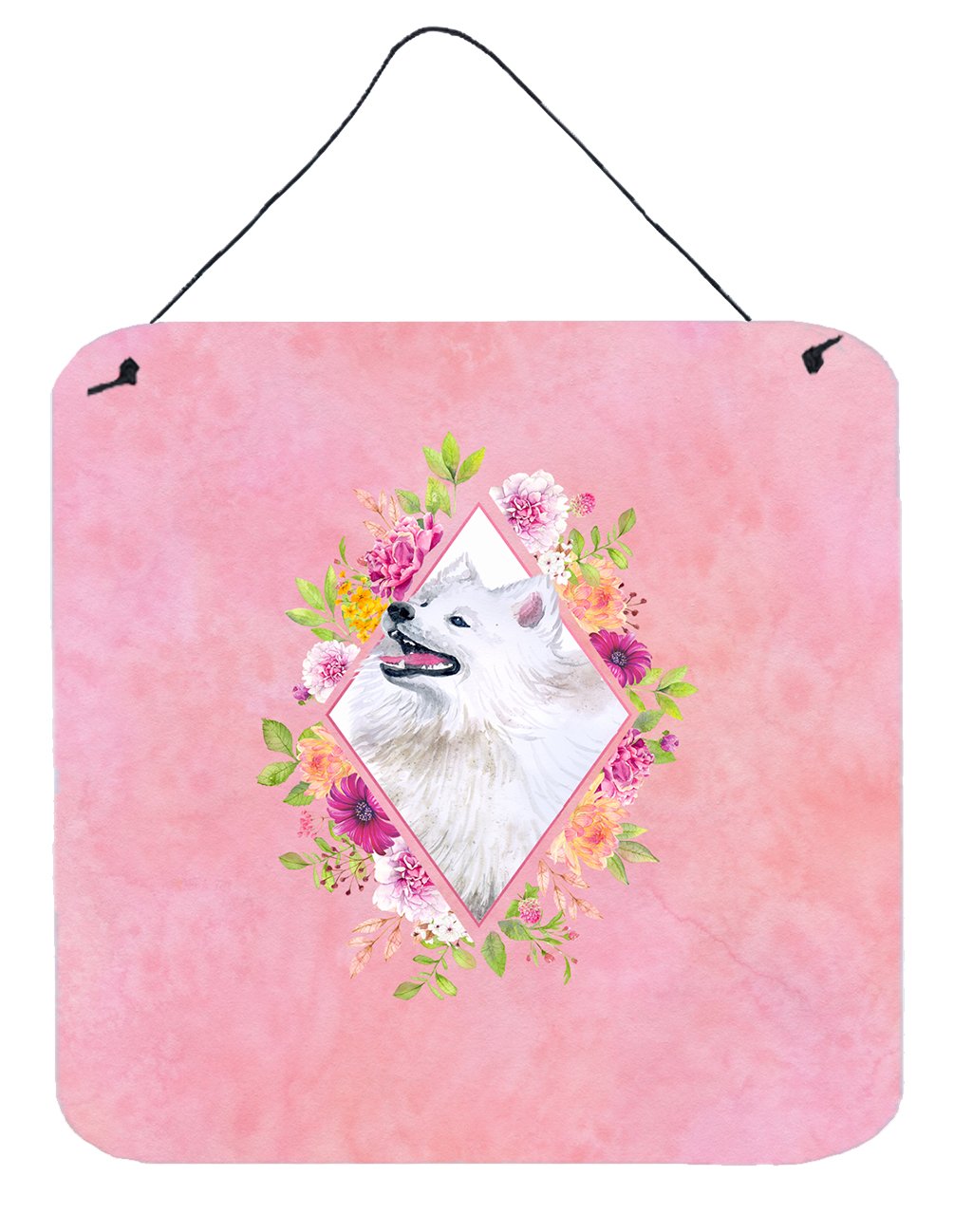 Samoyed Pink Flowers Wall or Door Hanging Prints CK4177DS66 by Caroline's Treasures
