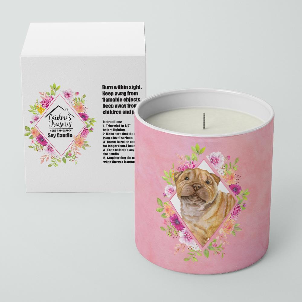 Shar Pei Pink Flowers 10 oz Decorative Soy Candle CK4181CDL by Caroline's Treasures