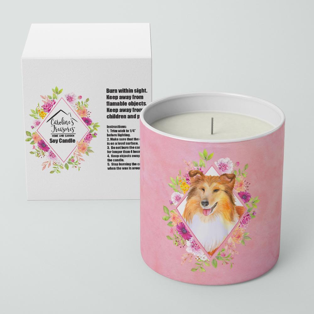 Sheltie Shetland Sheepdog Pink Flowers 10 oz Decorative Soy Candle CK4182CDL by Caroline's Treasures