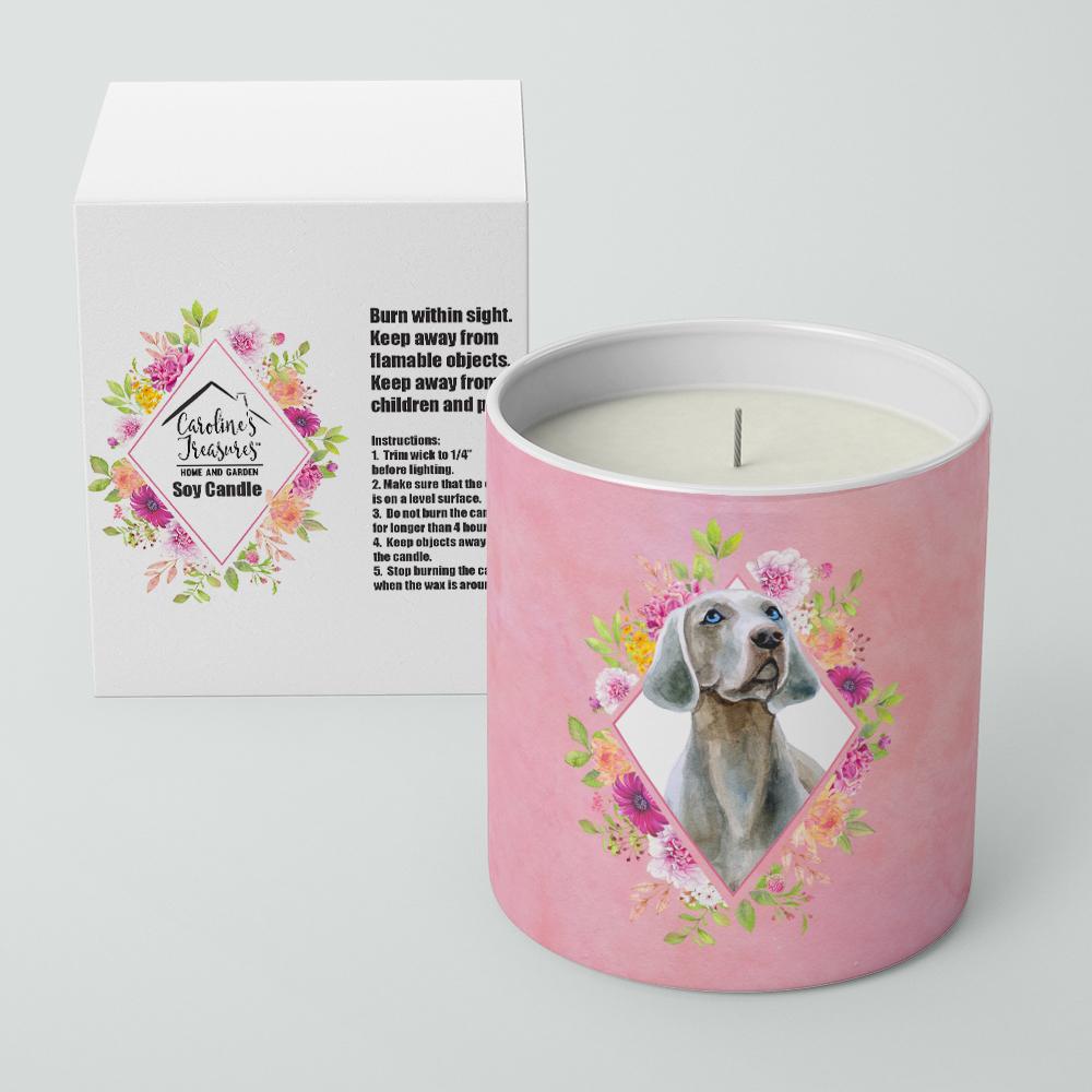 Weimaraner Pink Flowers 10 oz Decorative Soy Candle CK4191CDL by Caroline's Treasures