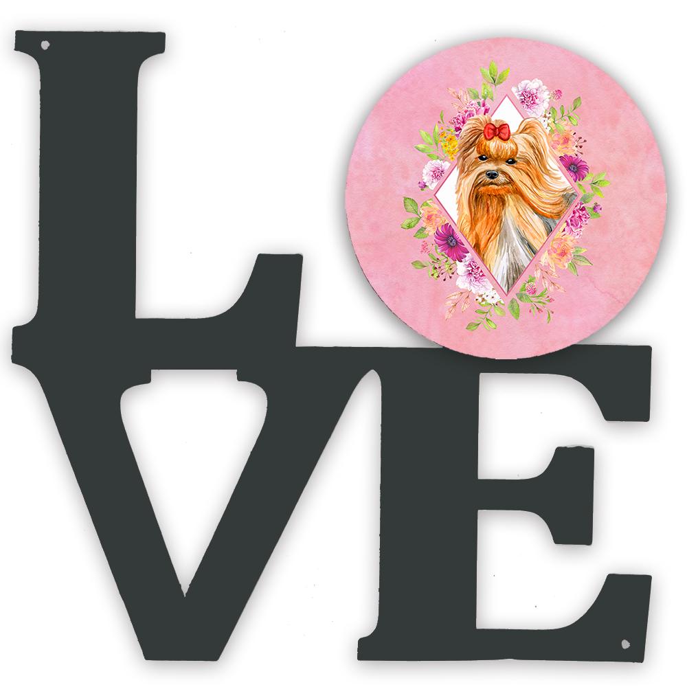 Yorkshire Terrier #2 Pink Flowers Metal Wall Artwork LOVE CK4195WALV by Caroline's Treasures