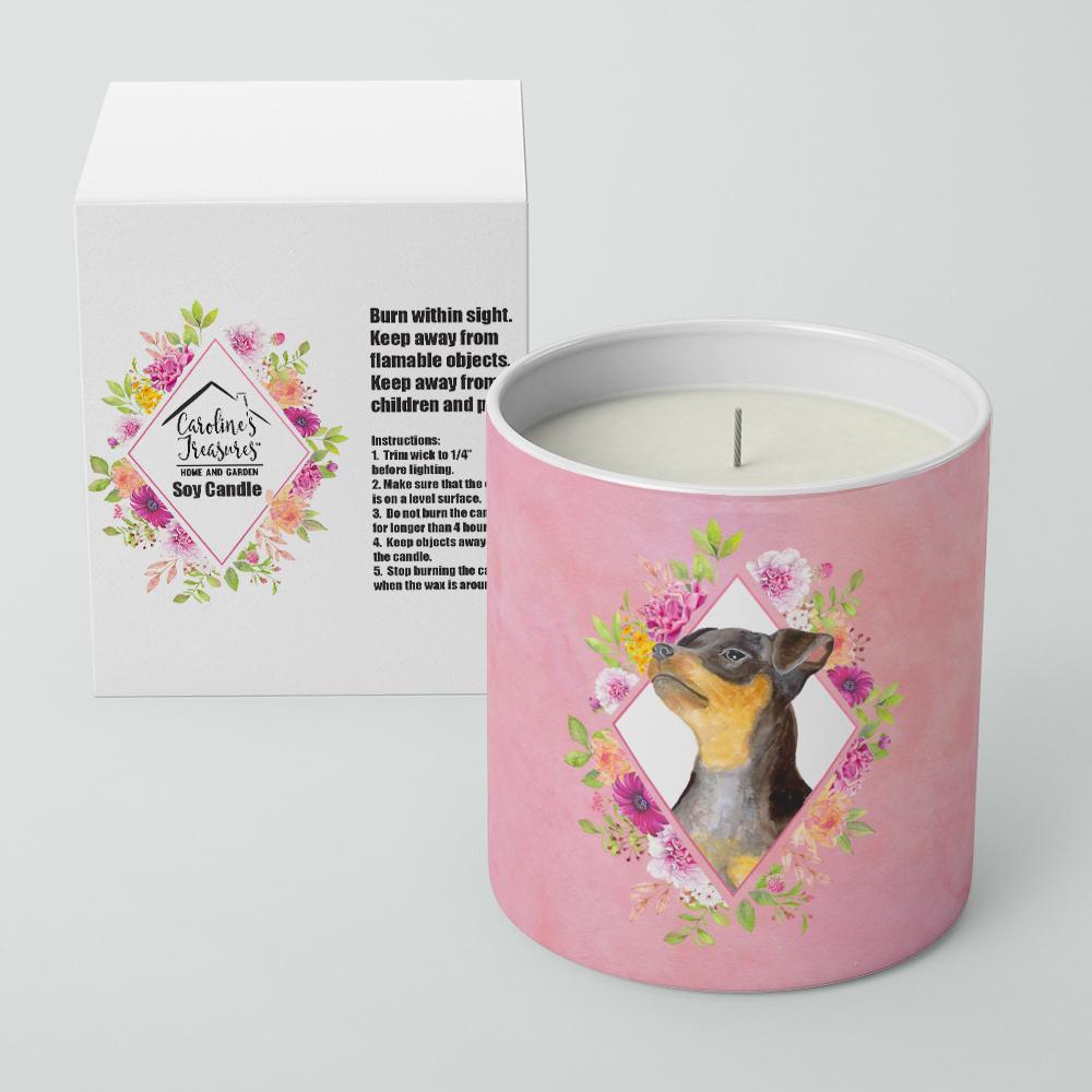 Black Miniature Pinscher Pink Flowers 10 oz Decorative Soy Candle CK4196CDL by Caroline's Treasures