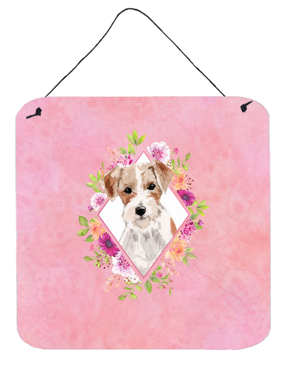 Jack Russell Terrier Pink Flowers Wall or Door Hanging Prints CK4198DS66 by Caroline's Treasures