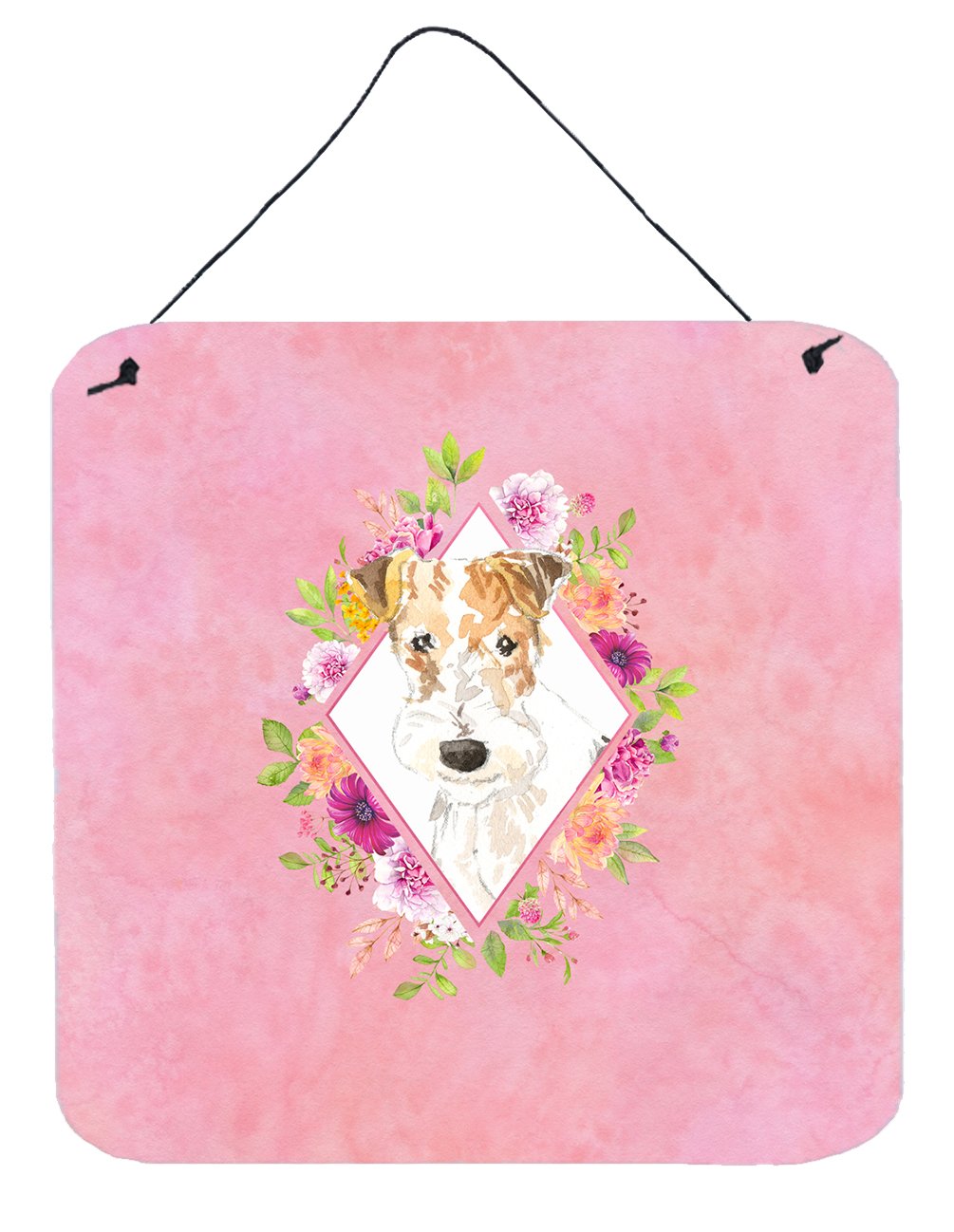 Fox Terrier Pink Flowers Wall or Door Hanging Prints CK4199DS66 by Caroline's Treasures