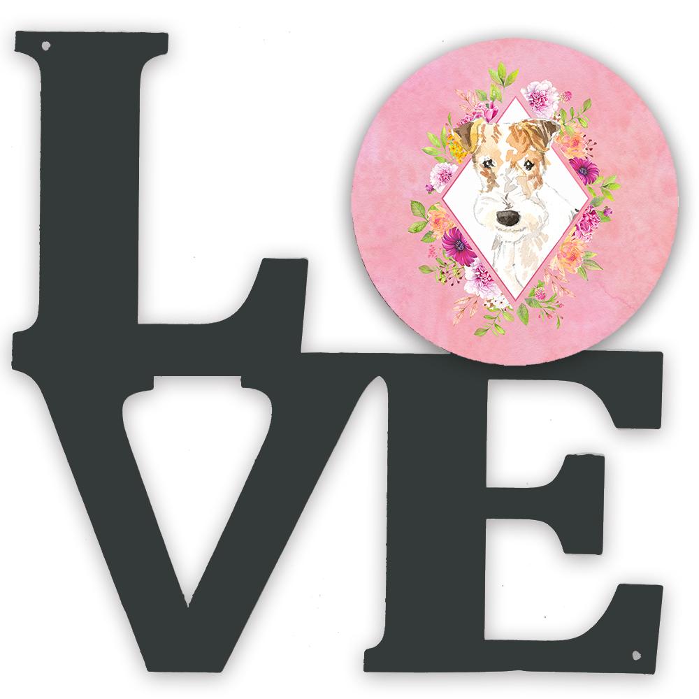 Fox Terrier Pink Flowers Metal Wall Artwork LOVE CK4199WALV by Caroline's Treasures