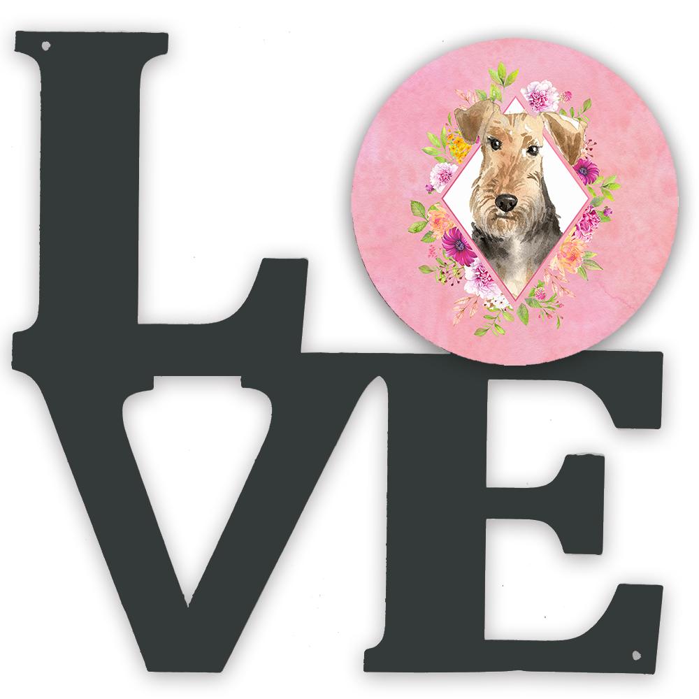 Airedale Terrier Pink Flowers Metal Wall Artwork LOVE CK4204WALV by Caroline's Treasures