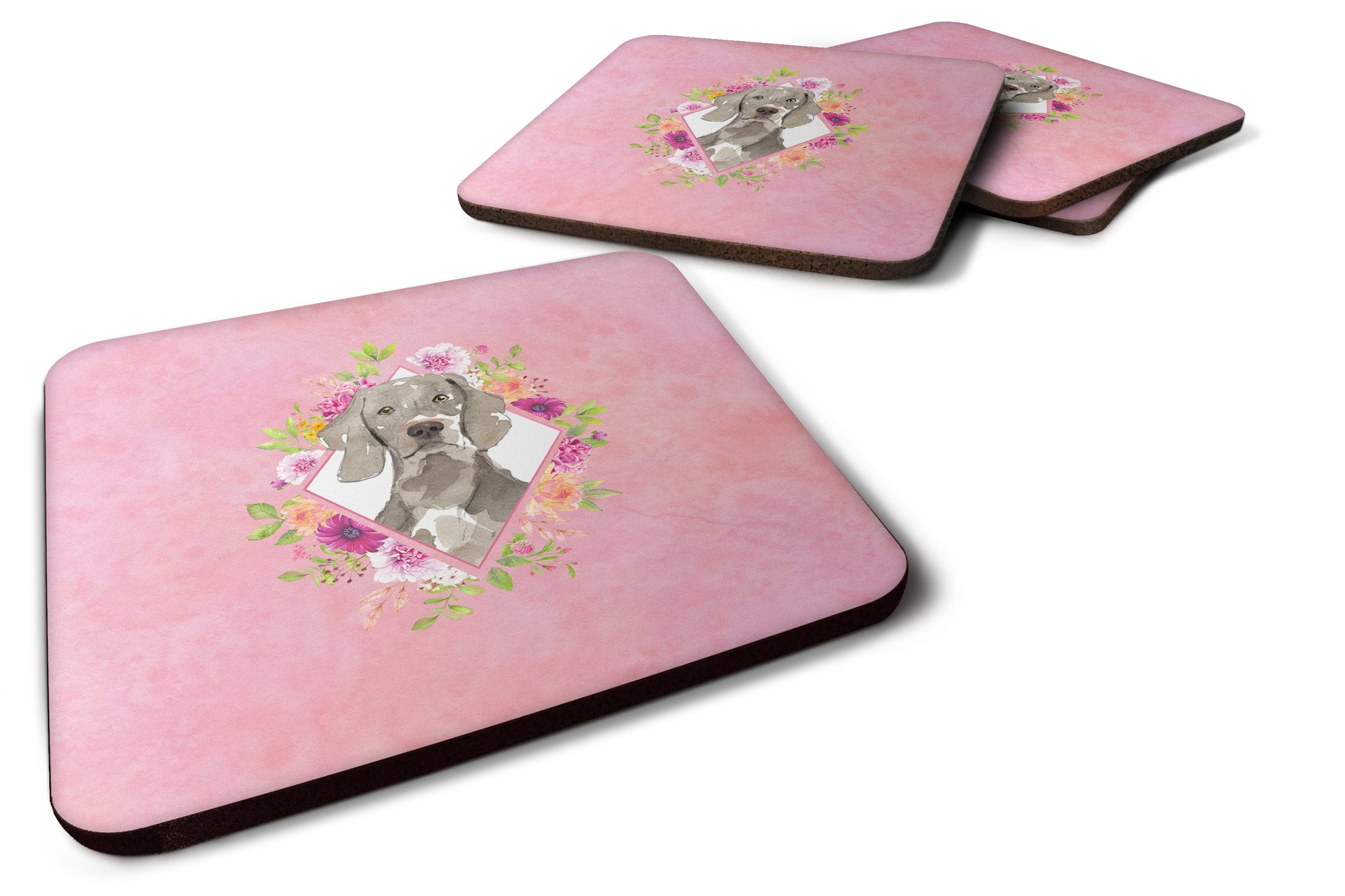 Set of 4 Weimaraner Pink Flowers Foam Coasters Set of 4 CK4205FC - the-store.com