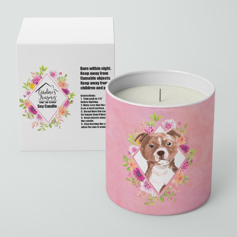 Staffie Bull Terrier Pink Flowers 10 oz Decorative Soy Candle CK4208CDL by Caroline's Treasures