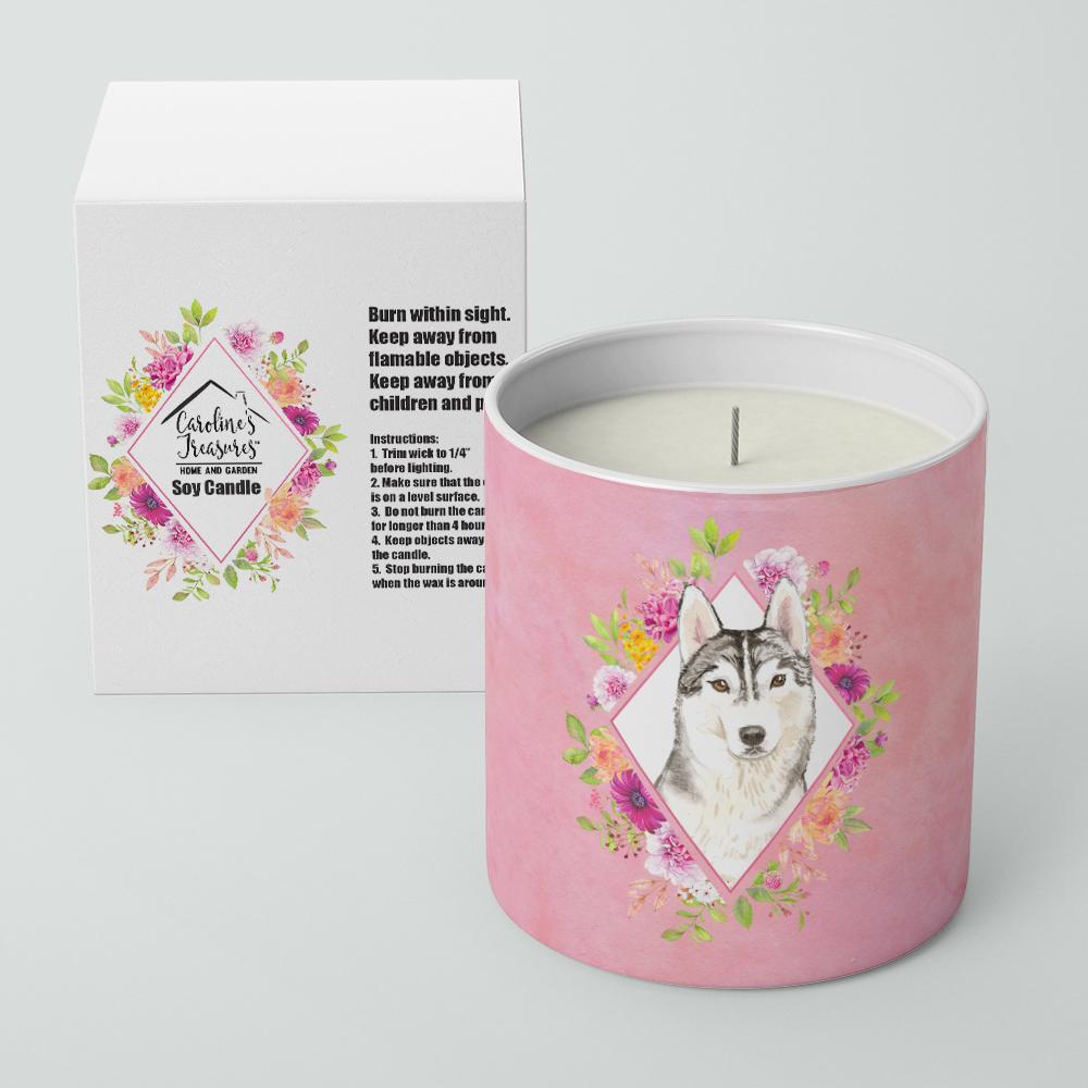 Siberian Husky Pink Flowers 10 oz Decorative Soy Candle CK4210CDL by Caroline's Treasures