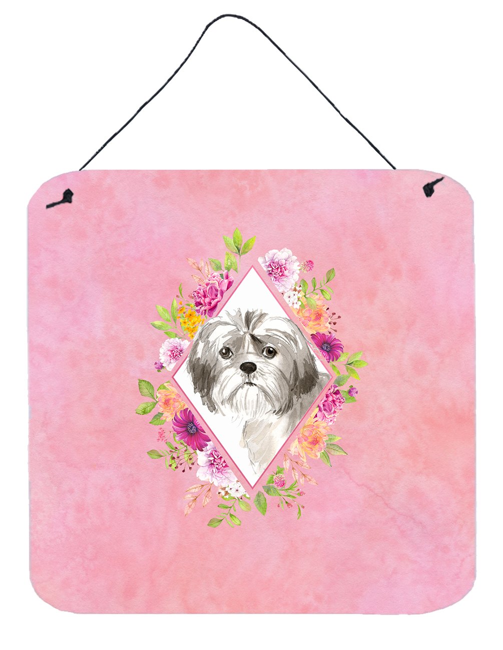 Shih Tzu Puppy Pink Flowers Wall or Door Hanging Prints CK4211DS66 by Caroline's Treasures