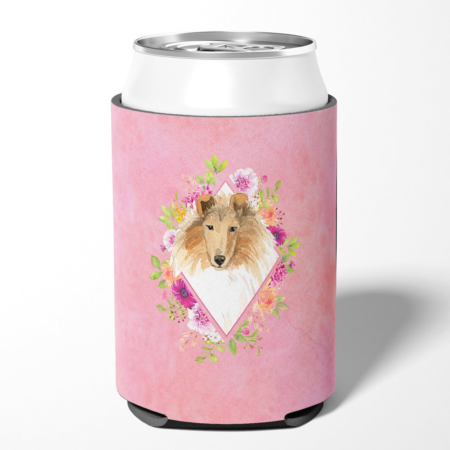 Collie Pink Flowers Can or Bottle Hugger CK4216CC