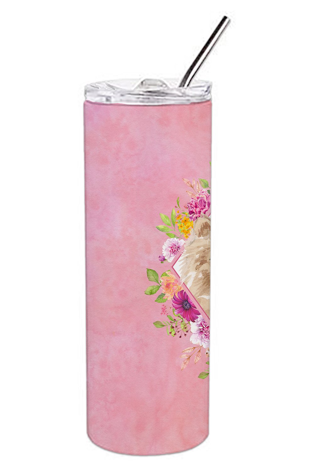 Pomeranian Pink Flowers Double Walled Stainless Steel 20 oz Skinny Tumbler CK4219TBL20 by Caroline's Treasures