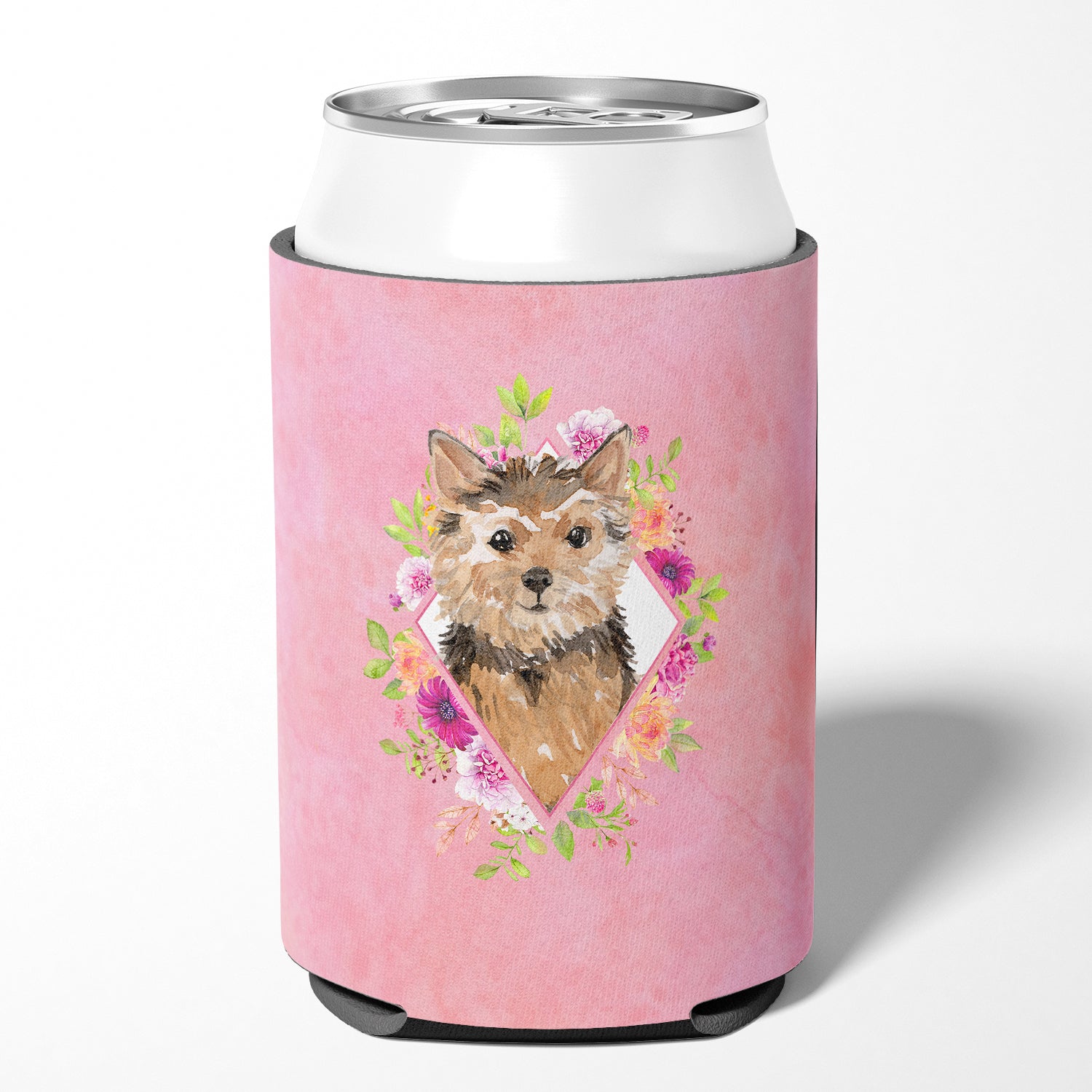 Norwich Terrier Pink Flowers Can or Bottle Hugger CK4220CC