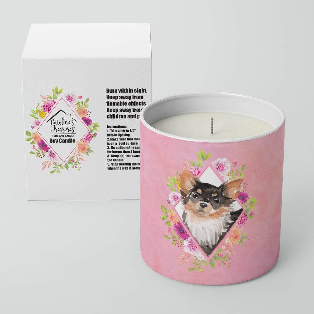 Longhaired Chihuahua Pink Flowers 10 oz Decorative Soy Candle CK4225CDL by Caroline's Treasures
