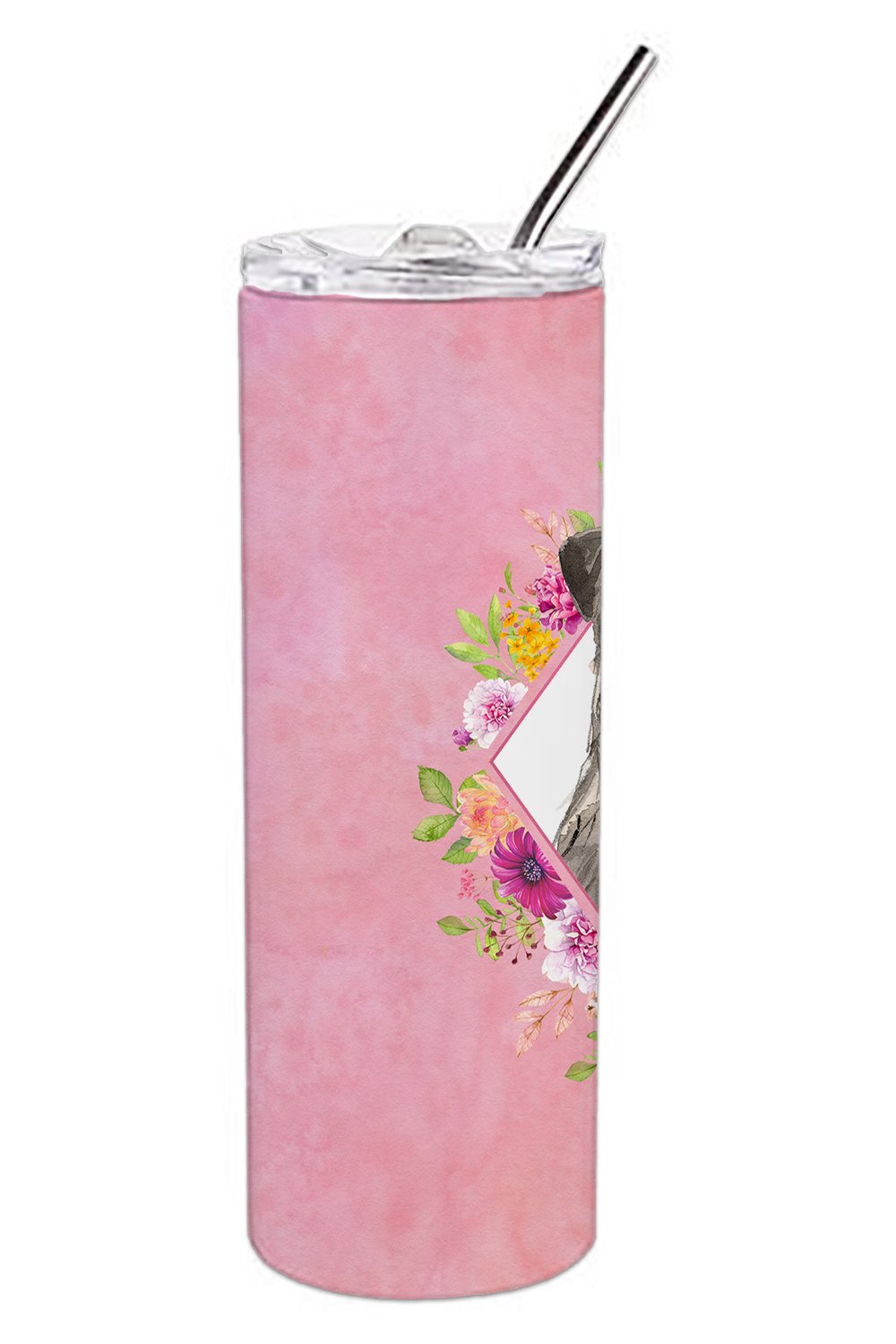 Irish Wolfhound Pink Flowers Double Walled Stainless Steel 20 oz Skinny Tumbler CK4231TBL20 by Caroline's Treasures
