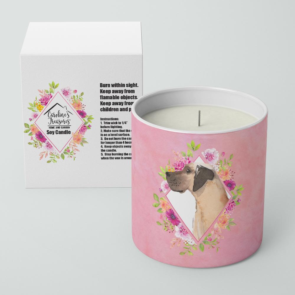 Fawn Great Dane Pink Flowers 10 oz Decorative Soy Candle CK4234CDL by Caroline's Treasures
