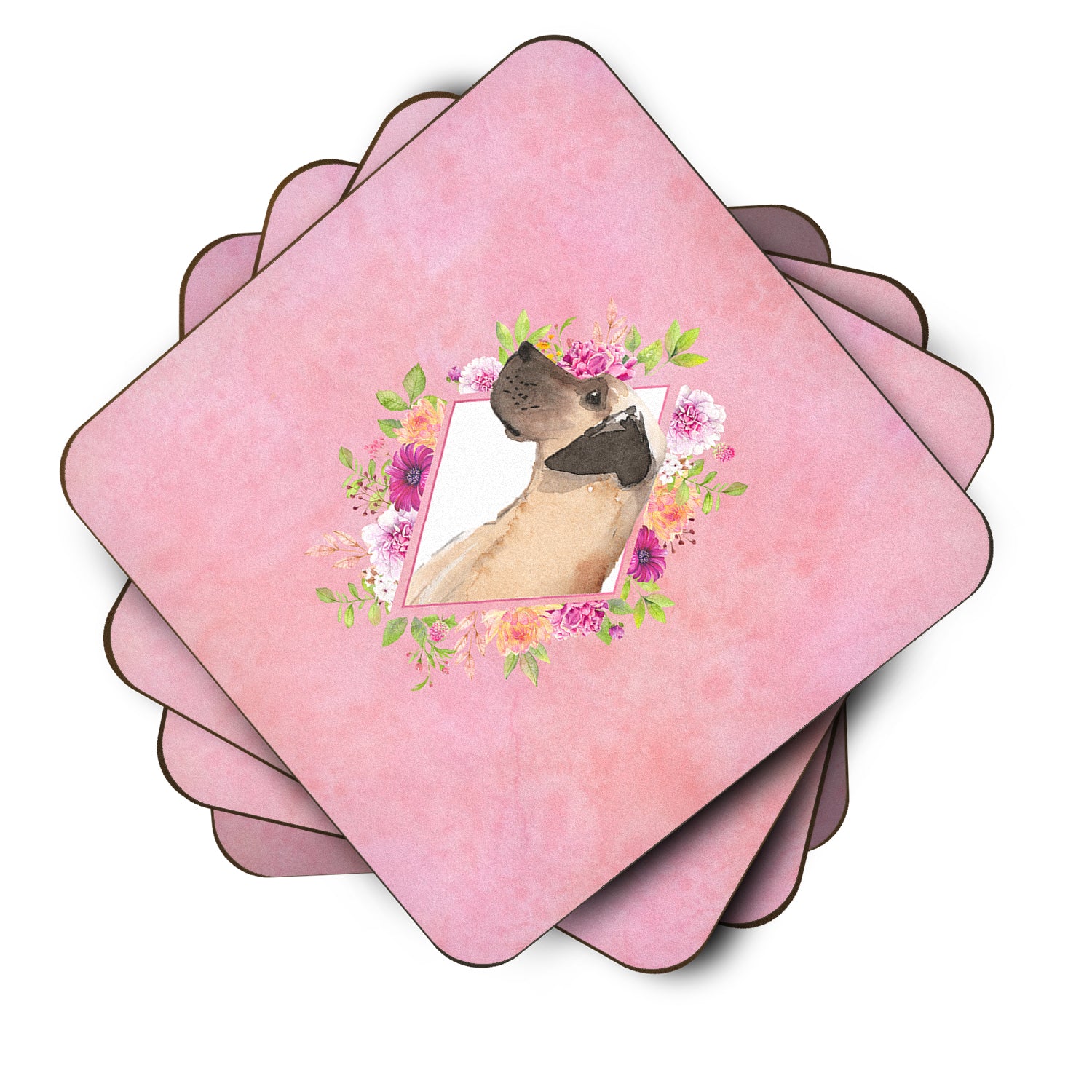 Set of 4 Fawn Great Dane Pink Flowers Foam Coasters Set of 4 CK4234FC - the-store.com