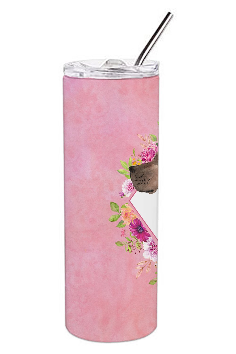Fawn Great Dane Pink Flowers Double Walled Stainless Steel 20 oz Skinny Tumbler CK4234TBL20 by Caroline's Treasures