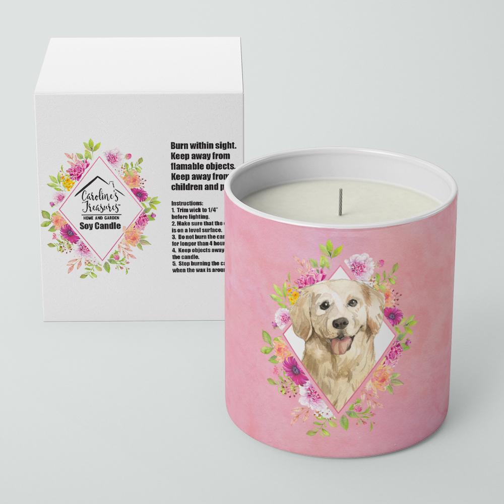 Golden Retriever Pink Flowers 10 oz Decorative Soy Candle CK4235CDL by Caroline's Treasures