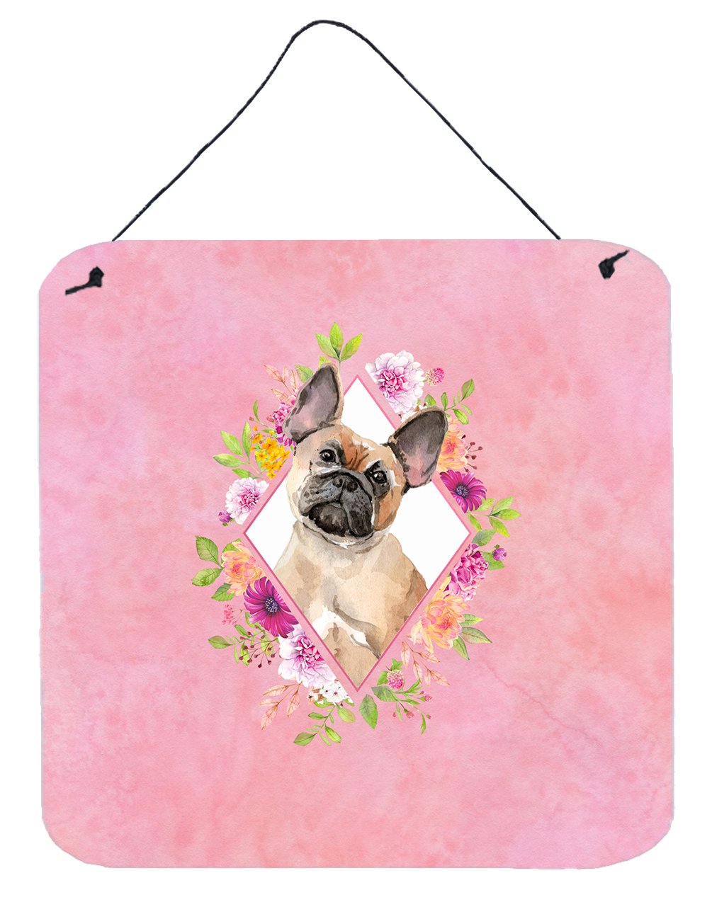 Fawn French Bulldog Pink Flowers Wall or Door Hanging Prints CK4238DS66 by Caroline's Treasures