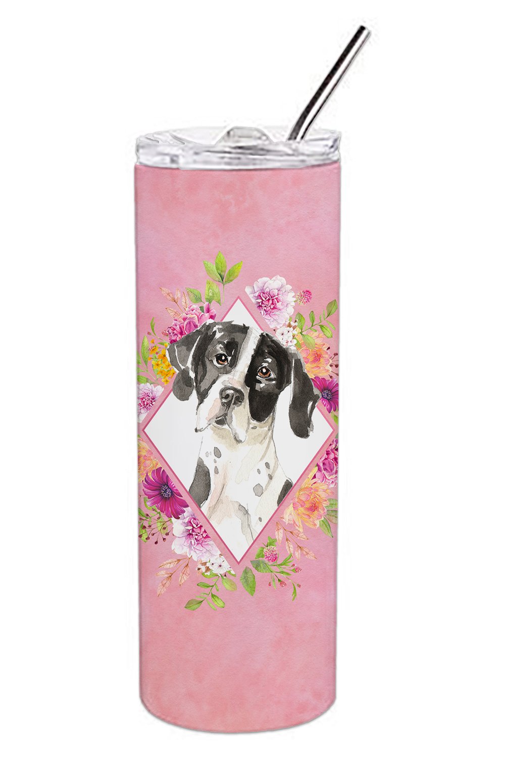 English Pointer Pink Flowers Double Walled Stainless Steel 20 oz Skinny Tumbler CK4239TBL20 by Caroline&#39;s Treasures