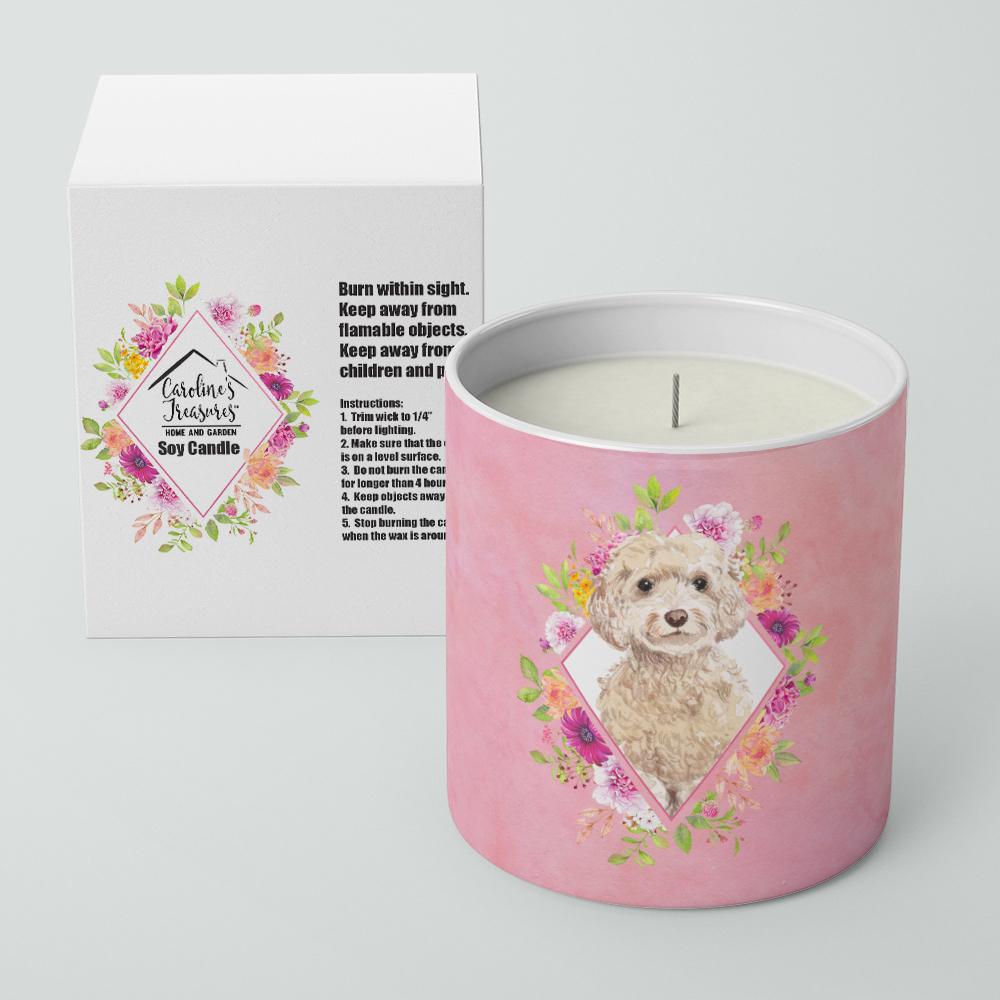 Champagne Cockapoo Pink Flowers 10 oz Decorative Soy Candle CK4246CDL by Caroline's Treasures