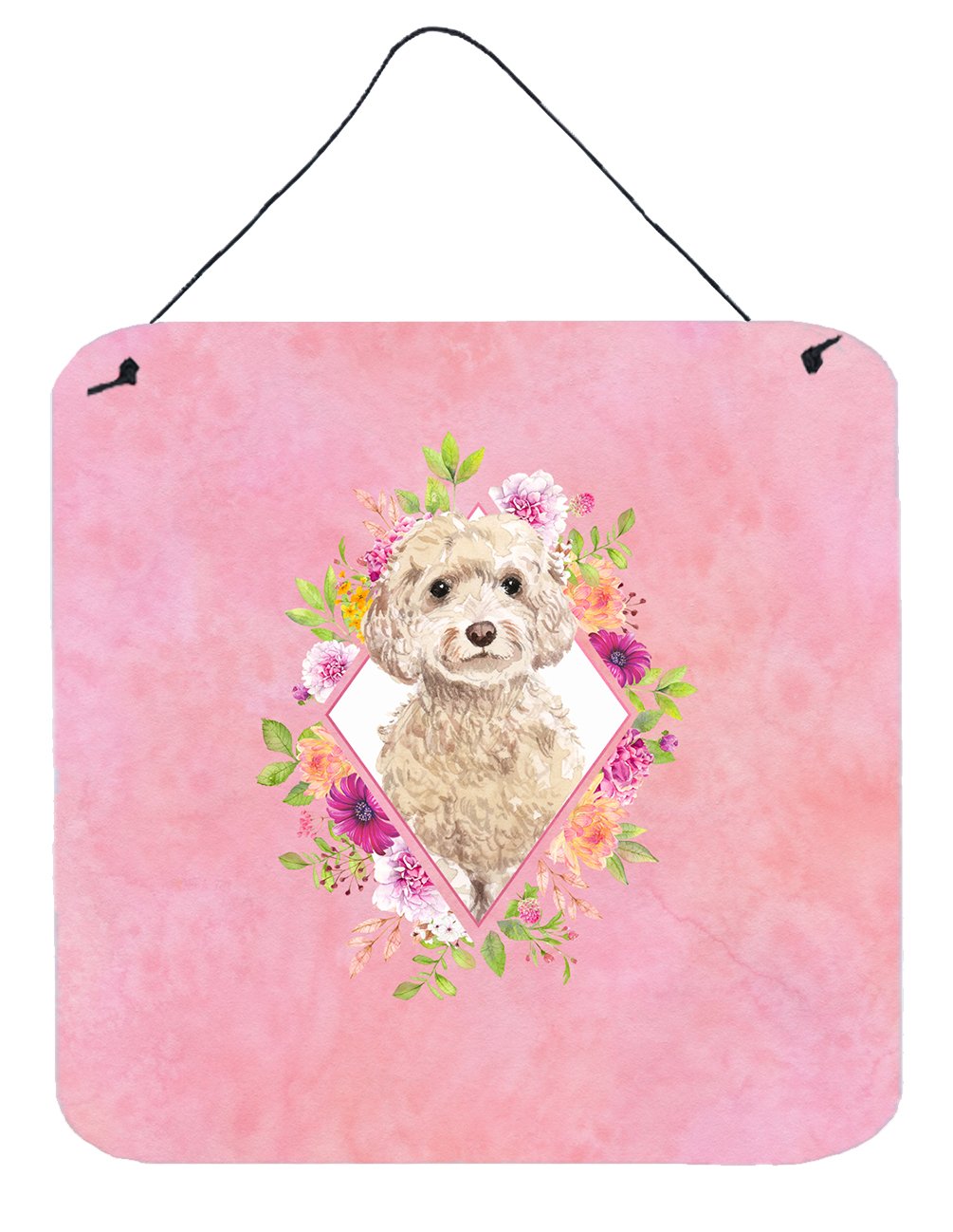 Champagne Cockapoo Pink Flowers Wall or Door Hanging Prints CK4246DS66 by Caroline's Treasures