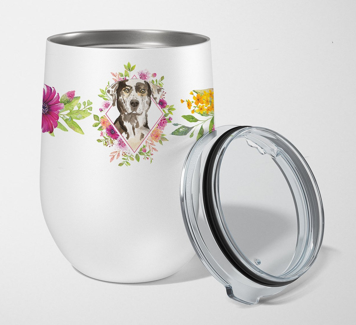 Catahoula Leopard Dog Pink Flowers Stainless Steel 12 oz Stemless Wine Glass CK4249TBL12 by Caroline&#39;s Treasures