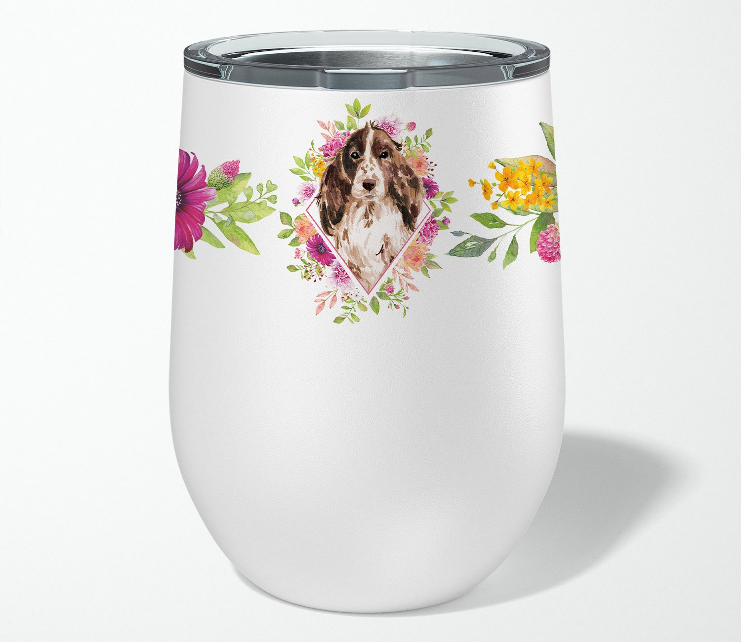 Brown Parti Cocker Spaniel Pink Flowers Stainless Steel 12 oz Stemless Wine Glass CK4252TBL12 by Caroline's Treasures