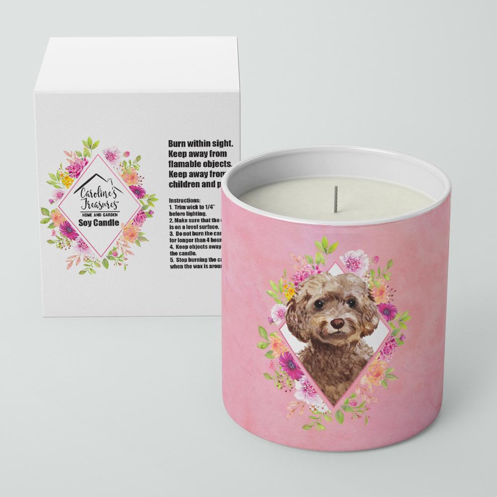Chocolate Cockapoo Pink Flowers 10 oz Decorative Soy Candle CK4253CDL by Caroline's Treasures