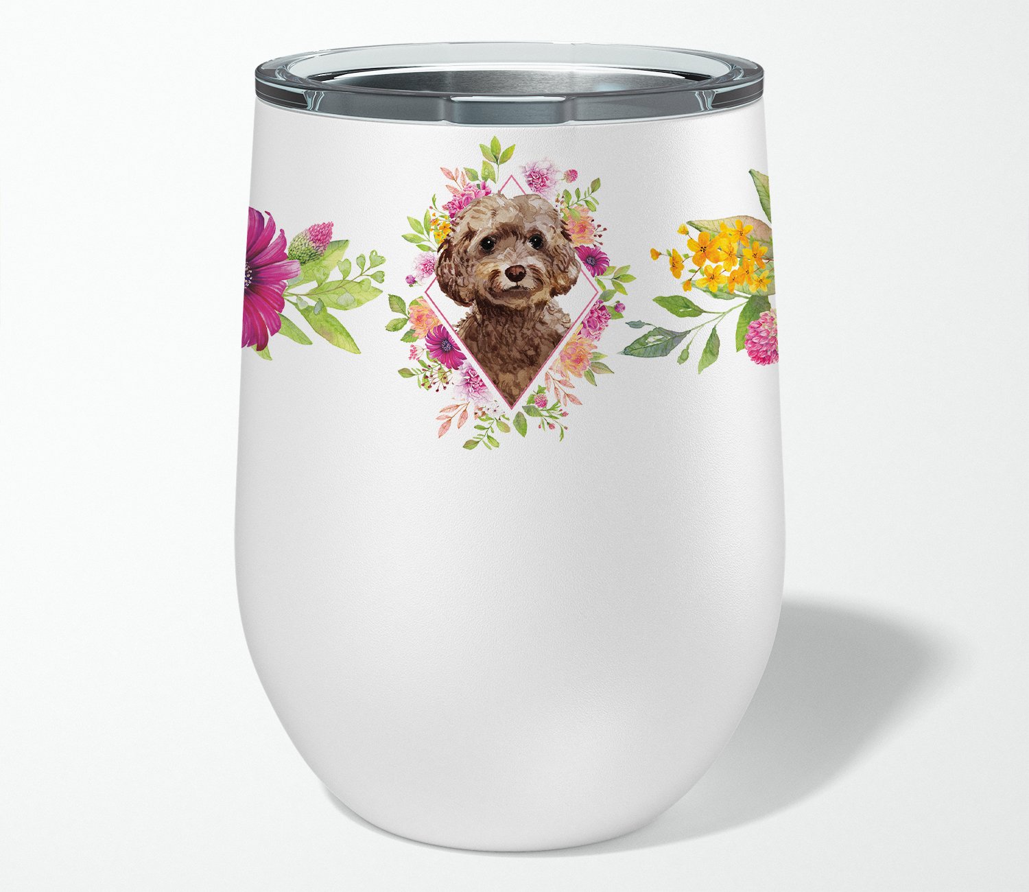 Chocolate Cockapoo Pink Flowers Stainless Steel 12 oz Stemless Wine Glass CK4253TBL12 by Caroline's Treasures
