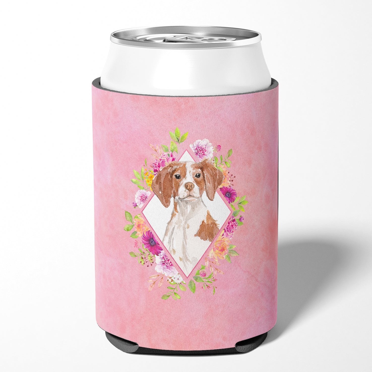 Brittany Spaniel Pink Flowers Can or Bottle Hugger CK4254CC