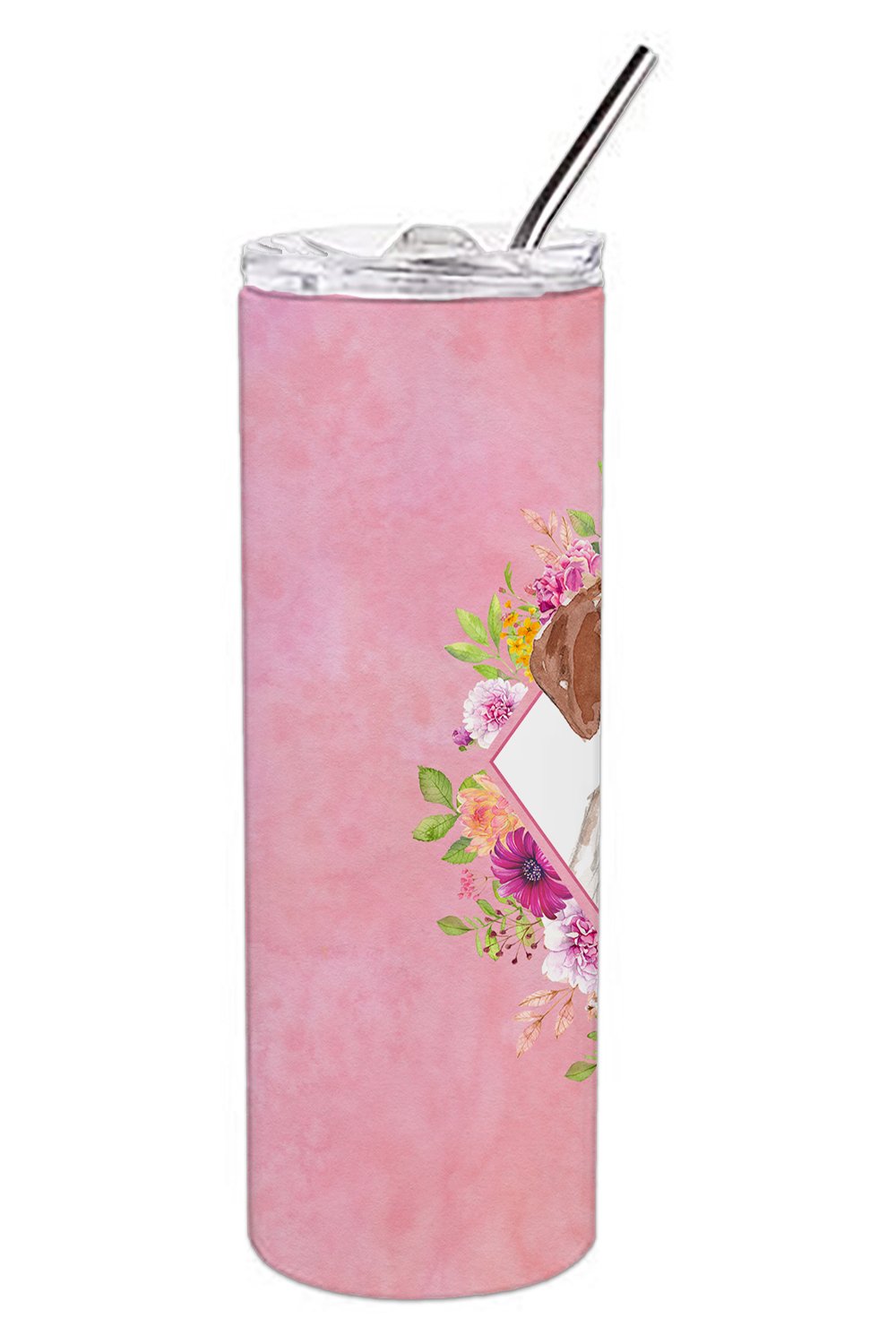 Brittany Spaniel Pink Flowers Double Walled Stainless Steel 20 oz Skinny Tumbler CK4254TBL20 by Caroline's Treasures