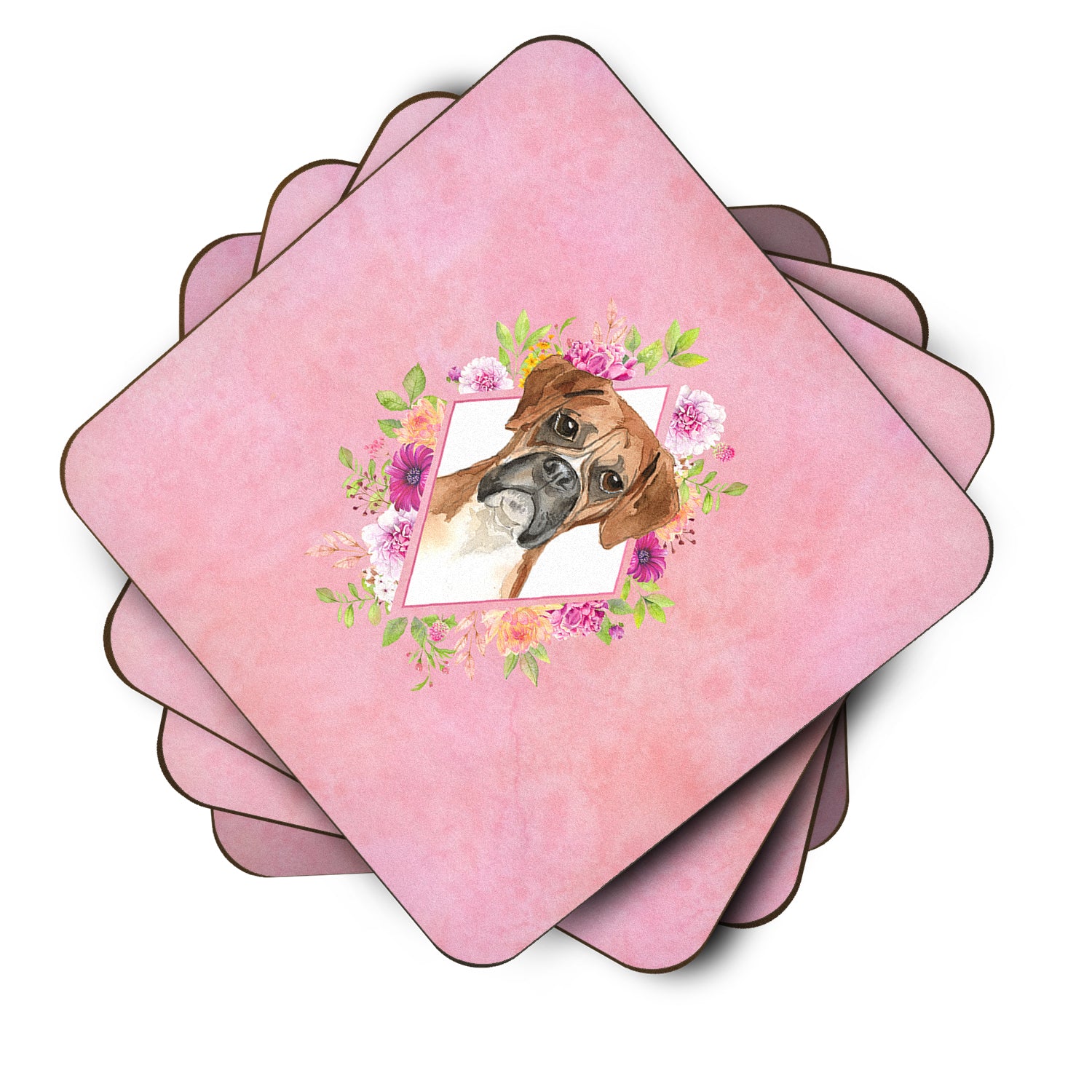 Set of 4 Boxer Pink Flowers Foam Coasters Set of 4 CK4255FC - the-store.com