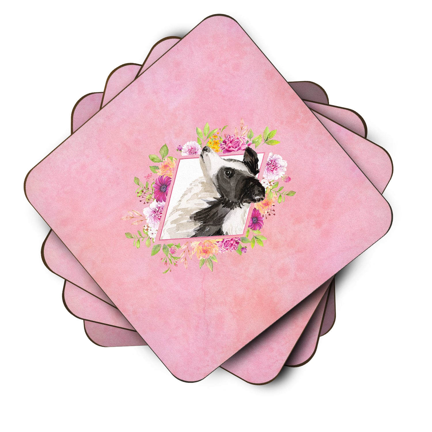 Set of 4 Border Collie Pink Flowers Foam Coasters Set of 4 CK4258FC - the-store.com