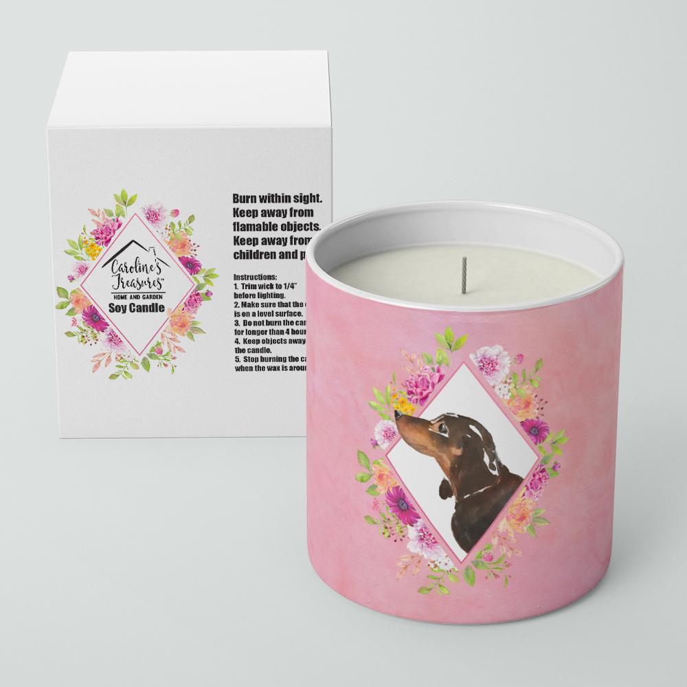Black and Tan Dachshund Pink Flowers 10 oz Decorative Soy Candle CK4262CDL by Caroline's Treasures
