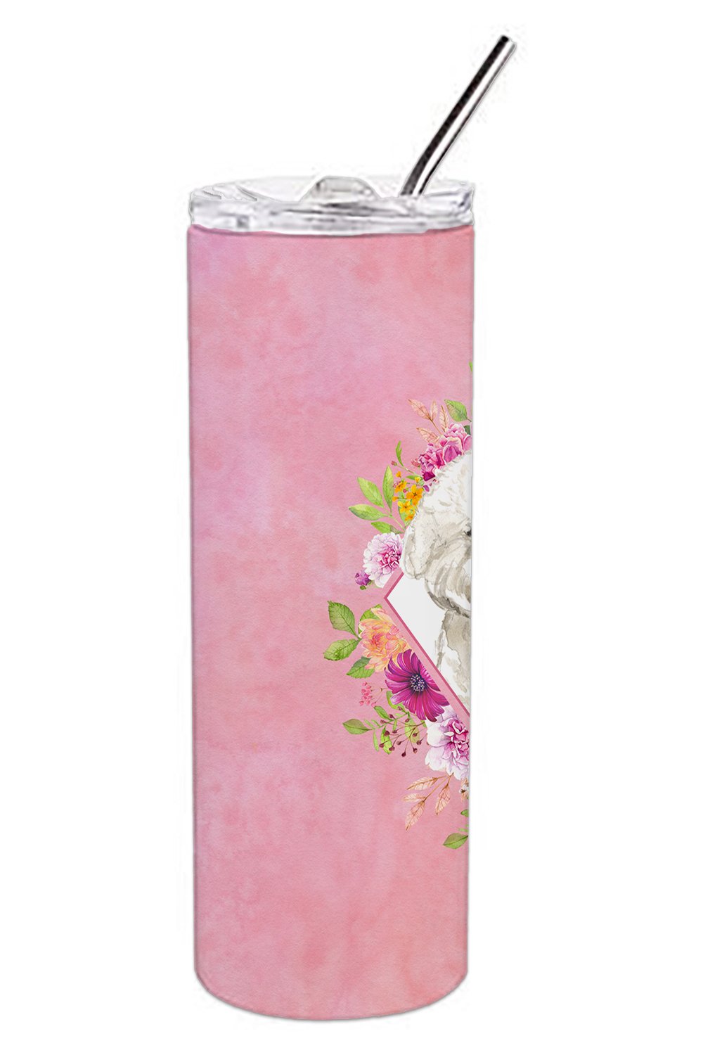 Bichon Frise Pink Flowers Double Walled Stainless Steel 20 oz Skinny Tumbler CK4263TBL20 by Caroline's Treasures