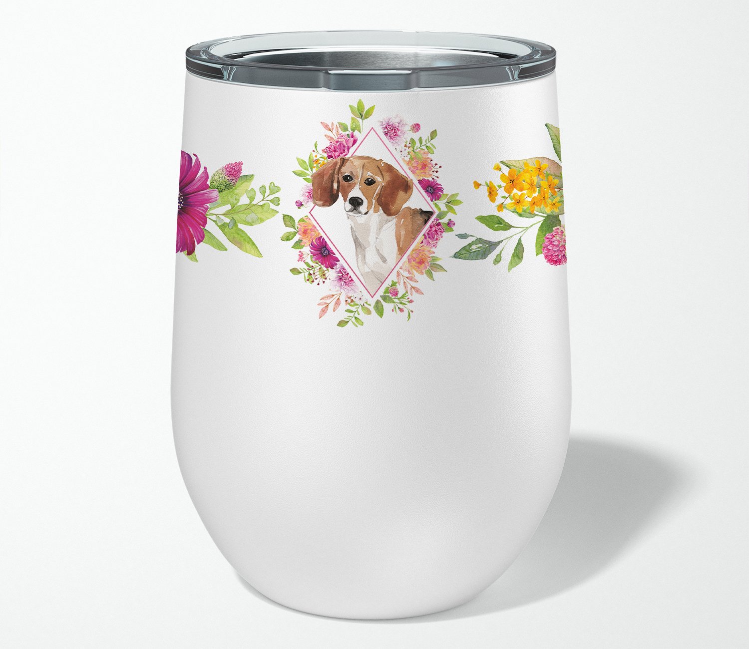 Beagle Pink Flowers Stainless Steel 12 oz Stemless Wine Glass CK4265TBL12 by Caroline's Treasures