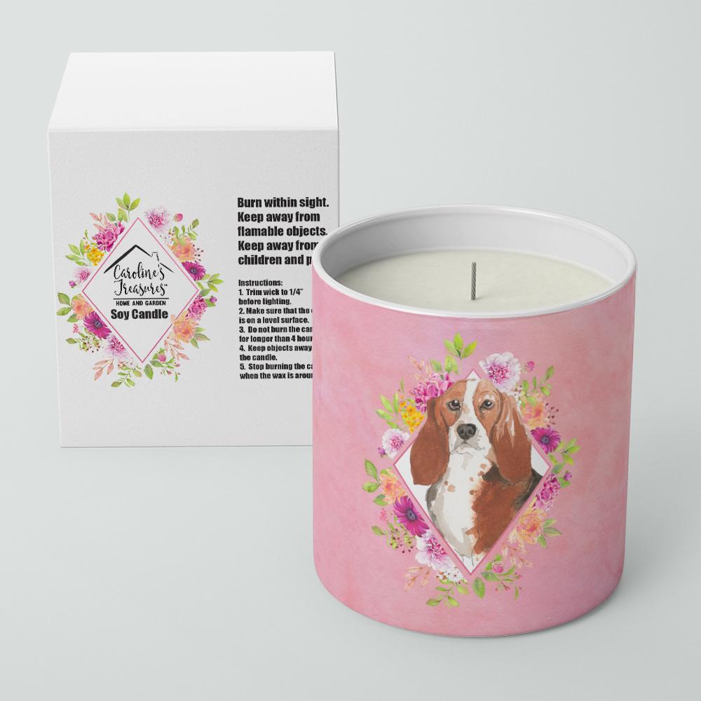 Basset Hound Pink Flowers 10 oz Decorative Soy Candle CK4266CDL by Caroline's Treasures