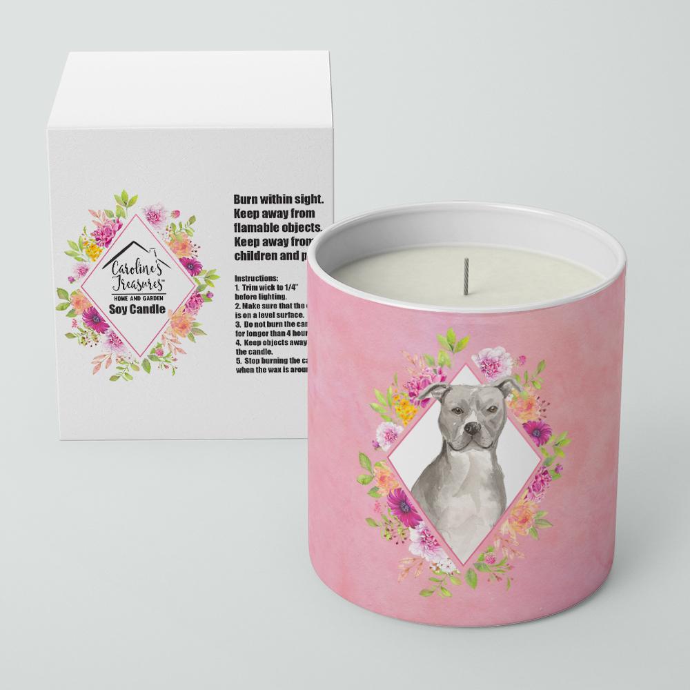 Blue Pit Bull Terrier Pink Flowers 10 oz Decorative Soy Candle CK4269CDL by Caroline's Treasures