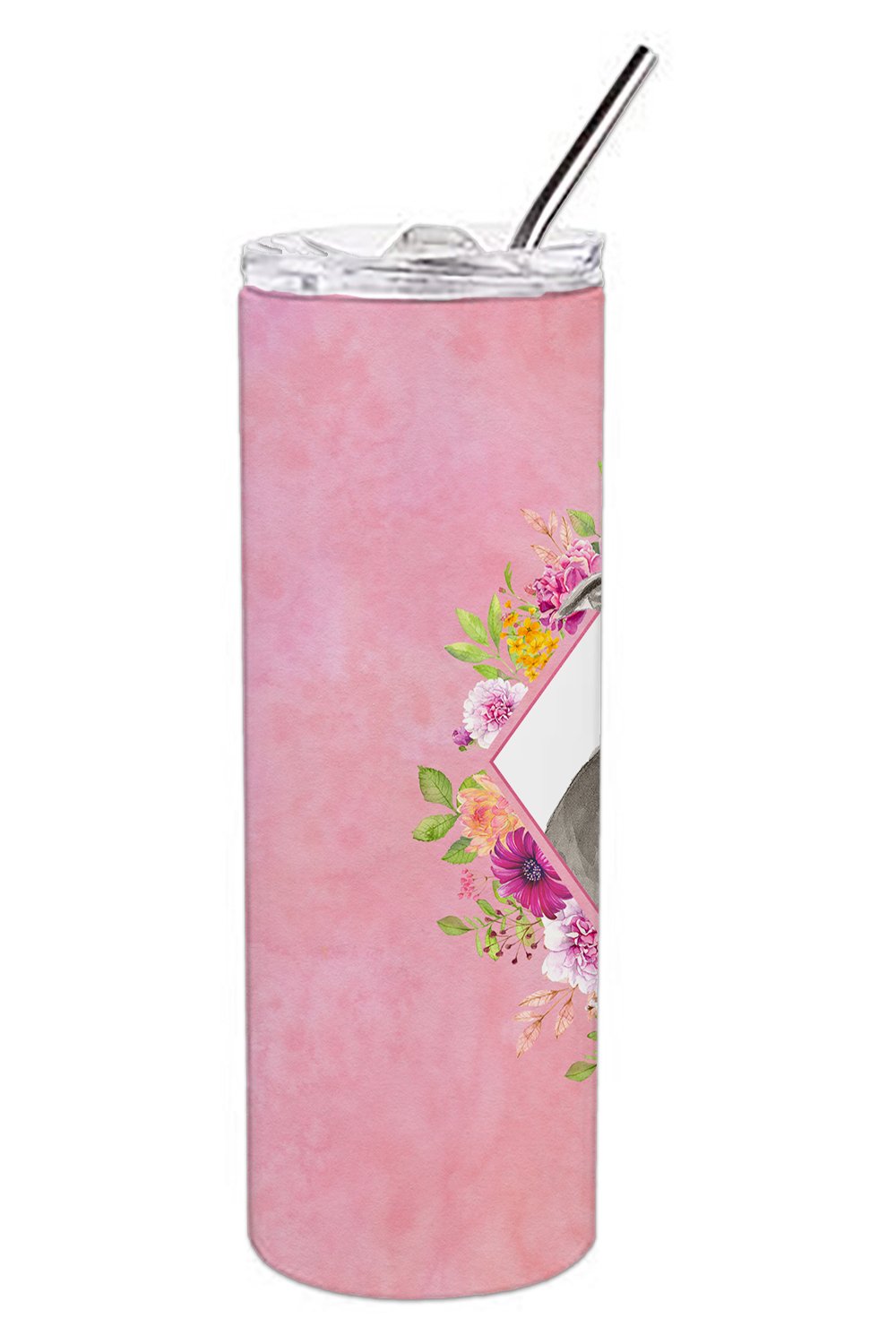 Blue Pit Bull Terrier Pink Flowers Double Walled Stainless Steel 20 oz Skinny Tumbler CK4269TBL20 by Caroline's Treasures