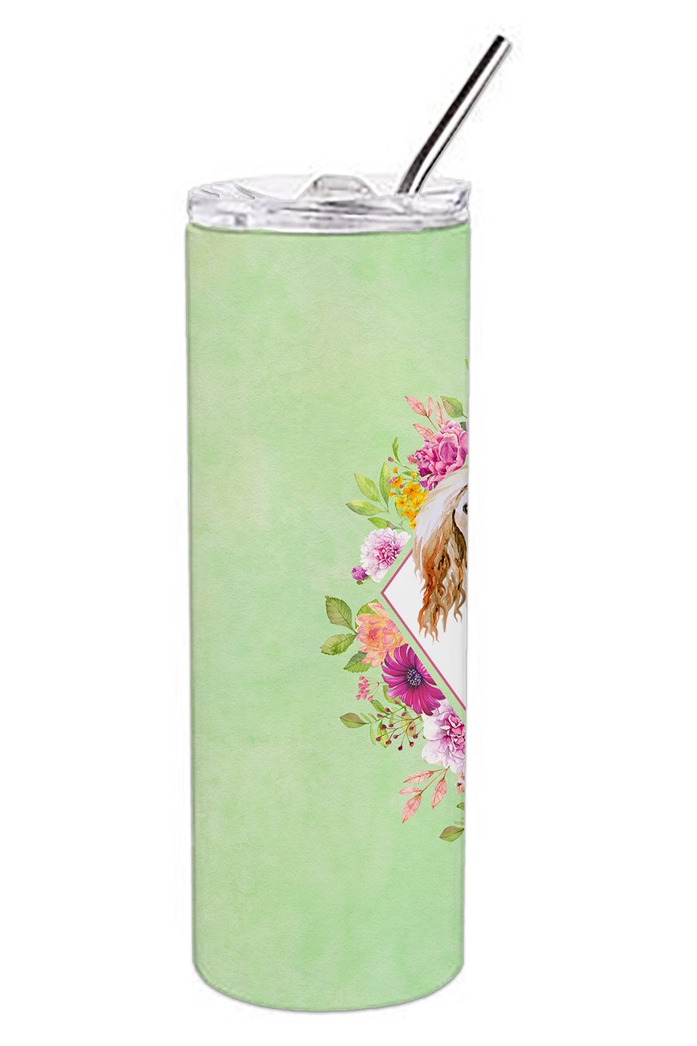 Afghan Hound Green Flowers Double Walled Stainless Steel 20 oz Skinny Tumbler CK4270TBL20 by Caroline's Treasures