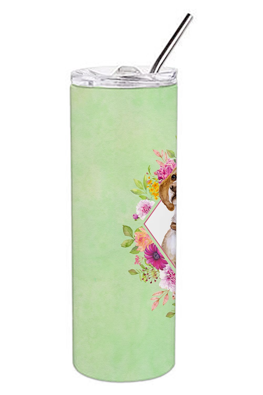 Beagle Green Flowers Double Walled Stainless Steel 20 oz Skinny Tumbler CK4277TBL20 by Caroline's Treasures